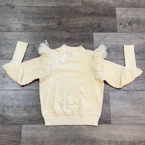 NWT Anthropologie Dolan Fringed Sweater Fringe Knit Ivory Pullover Textured XS